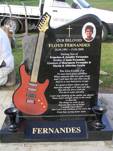 electric guitar shape headstone  large on splay base